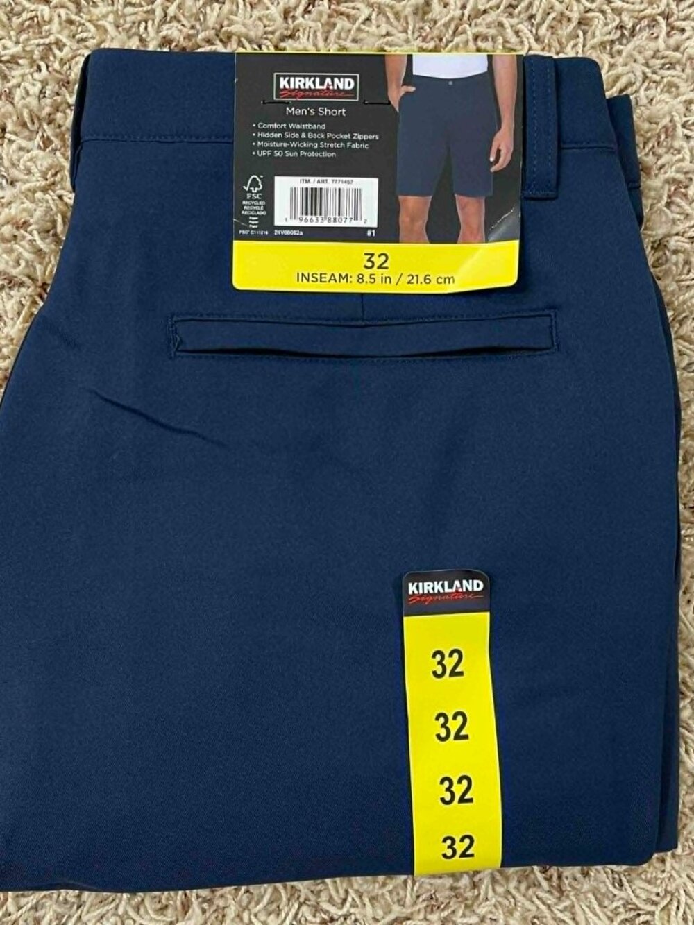 Kirkland Signature Men’s Performance Shorts Navy, Size 32 (New)
